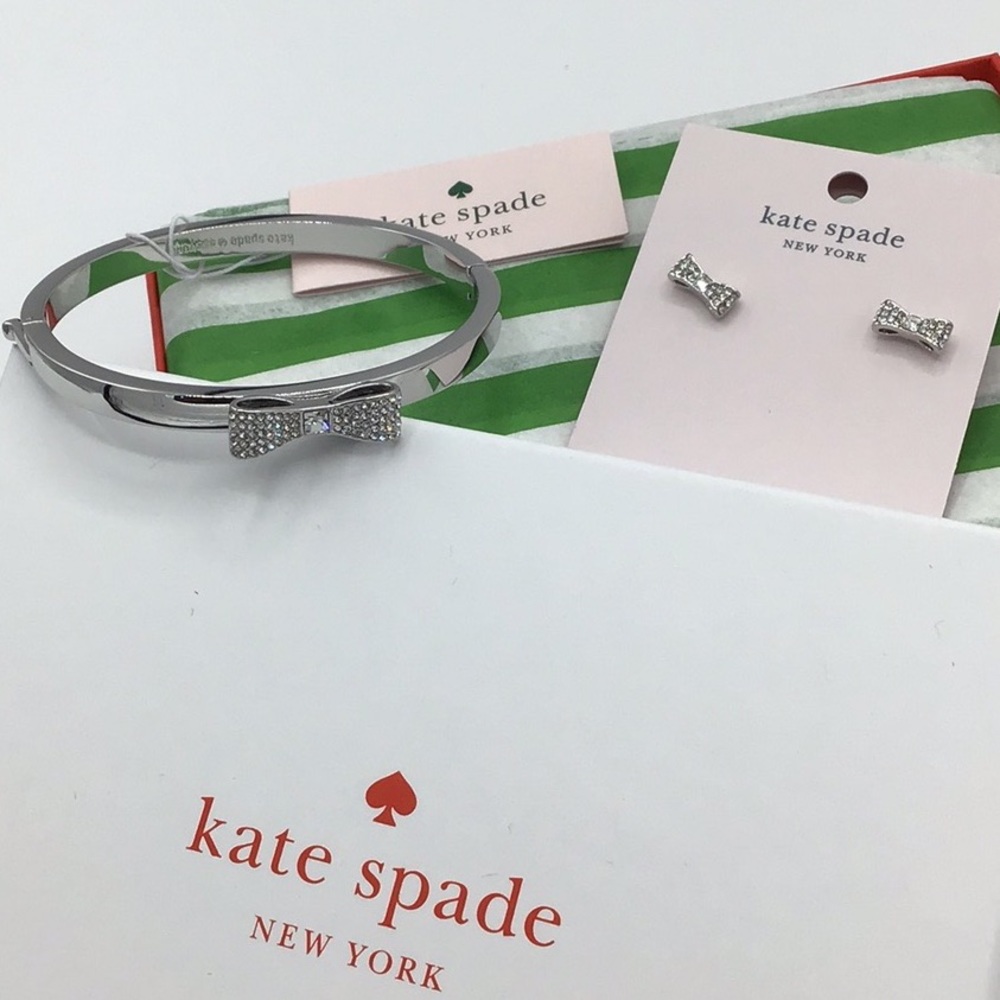 Kate Spade Bow Pave Bracelet & Stud Earrings set - Picture 2 of 11